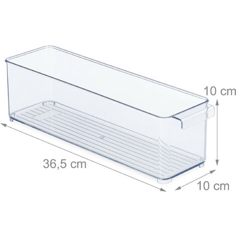 2x Organizer da Frigorifero, Contenitore da Cucina, Box per Alimenti, 10x36,5x10  cm, con Manico, Trasparente