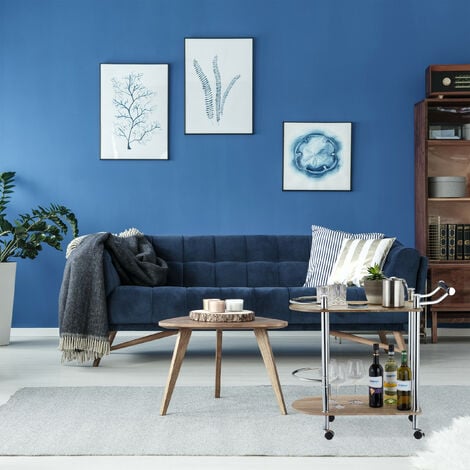 Relaxdays Carrello Portavivande con 2 Ripiani, in Effetto Legno, MDF, Acciaio, 4 Ruote, con Manico, 76x39x82 cm, Marrone