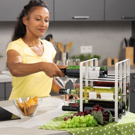 Portabottiglie In Acciaio Inox Per 9 Bottiglie - Design Moderno, Argento, 22x27x16.5 Cm - Foto 8