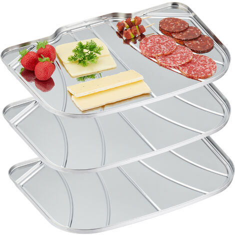 Relaxdays Vassoio in Acciaio Inox Set 3 Piatti Da Portata
