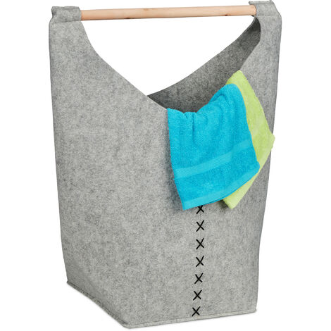 Cesto Porta Biancheria, Cestino Bambù, 60x39x30 cm, Sacco Stoffa per Panni Sporchi, 30 Litri, Marrone Grigio, Relaxdays | Leroy Merlin