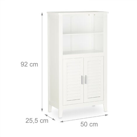 Relaxdays Scaffale da Bagno LAMELL, Armadietto in Bambù, Mobiletto da Terra per Telefono, HLP: 92 x 50 x 25,5 cm, Bianco