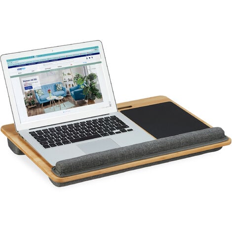 Relaxdays Cuscino PC Portatile, Appoggia Notebook in Bambù, Mousepad,  Supporto per Smartphone, 7 x 55 x