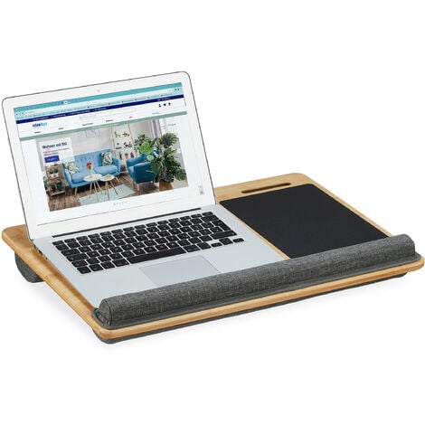 Relaxdays Cuscino PC Portatile, Appoggia Notebook in Bambù, Mousepad, 2  Supporti per Smartphone 7 x 55