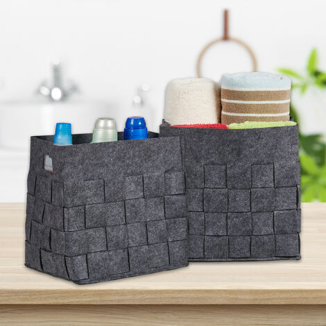 Ramddy Set 12 Cestini Portaoggetti Sottili In Plastica Grigia, 29x13x8,7 Cm, Con Maniglia E Spazio Etichetta