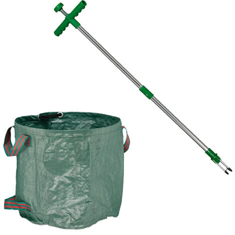 Relaxdays Estirpatore Erbacce Manuale E Sacco Raccogli Foglie Da Giardino Set Giardinaggio Sarchiatore 99 Cm Verde 77909076