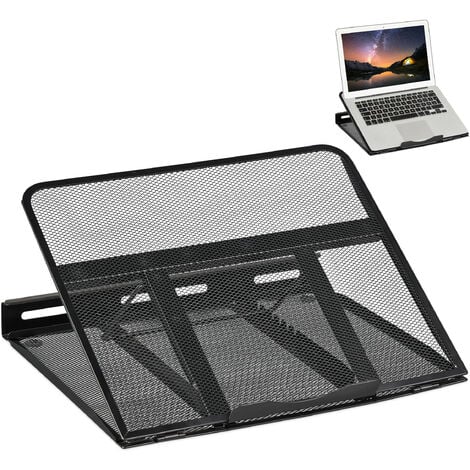 Relaxdays Supporto Laptop 14 Pollici, Porta PC e Reggilibri a Rete in  Acciaio Ventilato, Regolabile su