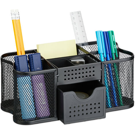 Organizer Da Scrivania In Similpelle – 4 Scomparti, Colore Marrone, Per Penne E Accessori