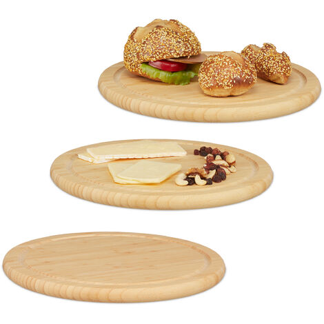 Relaxdays Tagliere Legno, Set 3 Tavole in Bambù, Ø 30 cm, Vassoio per  Aperitivo, Colazione, Formaggi e Salumi, Naturale