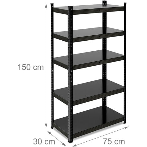 Relaxdays Scaffale in Acciaio, HLP 150 x 75 x 30 cm, con 5 Ripiani ad Alta Portata 875 kg, per Garage e Cantina, Nero