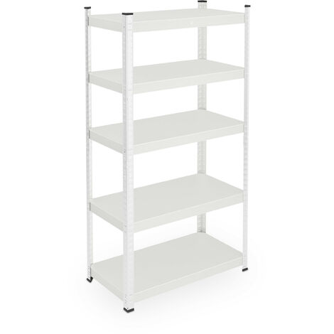 Relaxdays Scaffale in Acciaio, HLP 150 x 75 x 30 cm, con 5 Ripiani ad Alta Portata 875 kg, per Garage e Cantina, Bianco