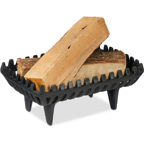 Relaxdays Brucialegna da Camino, Rettangolare 15 x 37 x 26 cm, Griglia in Ghisa Poggia Legna con Piedi Rialzati, Nero (1/5)
