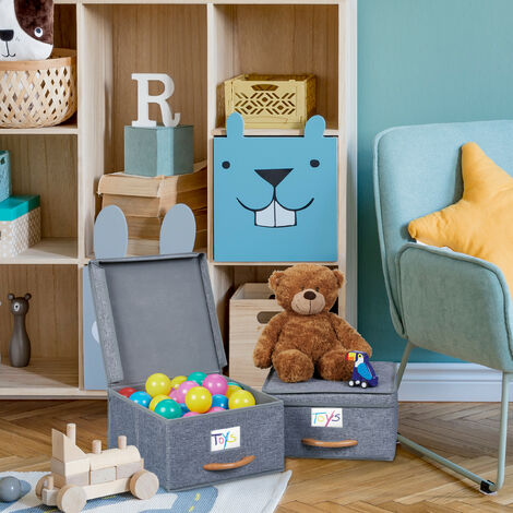 Relaxdays – Set 2 Scatole Portaoggetti In Stoffa Pieghevoli Con Coperchio – 12L L'una – Grigio - 6