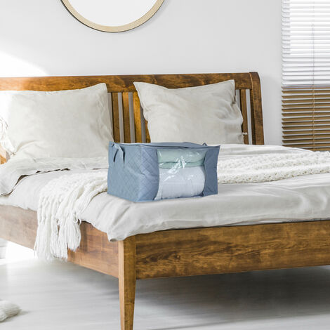 Scatole Portaoggetti Sotto Il Letto Con Coperchio - Pieghevoli Con Finestra - Grigio - 2 Pezzi 80x40x15 Cm