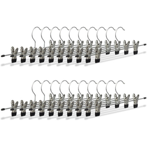 Set 60x Appendini per pantaloni, gonne, metallo, con clip regolabili HxLxP: 9x35,5x2,5 cm argento/nero