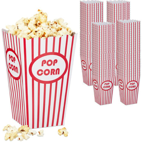 Relaxdays Sacchetti per Popcorn, Set 100, a Righe, Feste Compleanno Tema  Cinema, Box Contenitore Cartone, Rosso