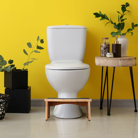 Relaxdays Sgabello per WC, Sgabellino da Toilette per Adulti, in Bambù,  HxLxP: 18,5 x 44