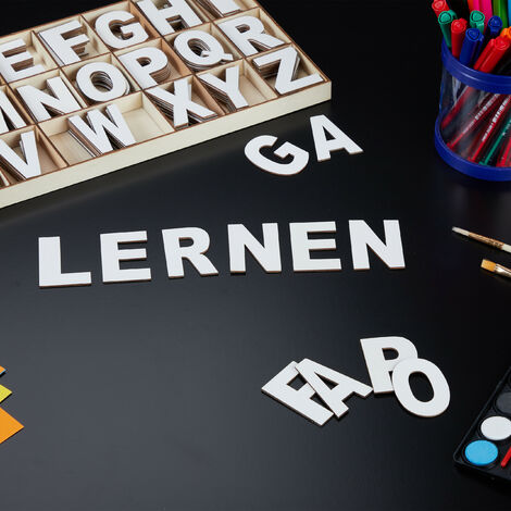 Set 208 Lettere In Legno Maiuscole - Per Fai Da Te, Lavoretti, Decorazioni, Apprendimento, Colore Grigio