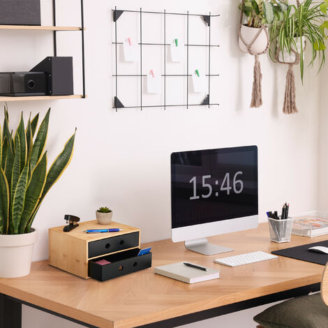 Relaxdays Organizer Da Scrivania, 2 Scomparti, Portaoggetti Impilabile In Bambu Hxlxp 12 5 X 35 X 31 Cm Antracite 85663291