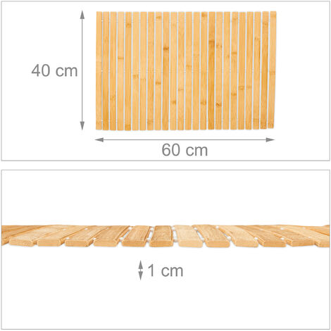 Relaxdays Tappetino in Bambù da Bagno, 60x40 cm, Tappeto Doccia o Vasca,  Antiscivolo, Arrotolabile, Spa, Naturale/Bianco