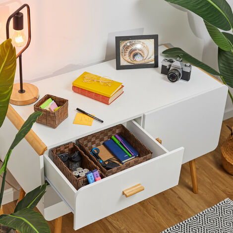 Relaxdays Set 4 Cestini Portaoggetti, Scatole Organizer 3 Misure,  Intrecciati, Plastica, Struttura in Metallo, Marrone