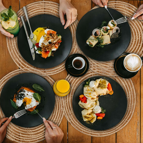 Relaxdays Tovagliette Sottopiatto in Palma Intrecciata, Ø 35 cm, Set da 4 Placemat Americane, Sottopentola, Naturale