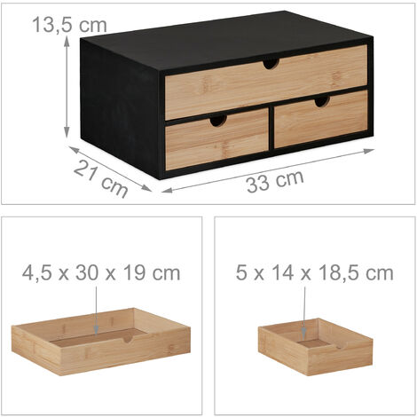 Relaxdays ladeblok bureau, 2 lades, bamboe & MDF, bureau organizer, H x B x D: 14 x 25 x 20 cm, wit