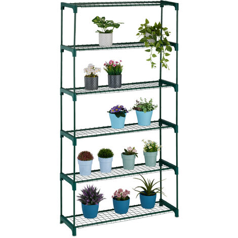 Relaxdays Scaffale Porta Piante a 6 ripiani, Portapiante in Vaso, Fiori e Erbe, Mobile in Acciaio, 173x91x28,5 cm, Verde