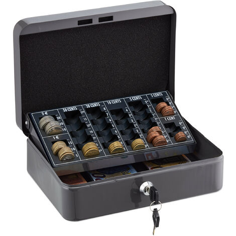 Cassetta Con Serratura Relaxdays - Porta Soldi E Contamonete In Ferro, 9x25x18 Cm, Nero