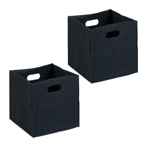 Relaxdays Set 2 Scatole Portaoggetti In Stoffa Pieghevoli 27L Con Coperchio E Maniglia - Grigio