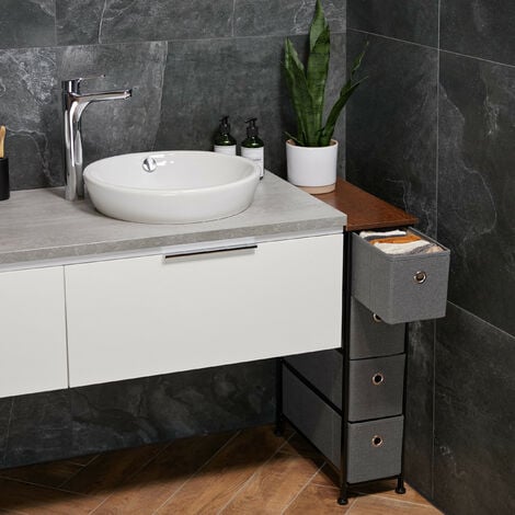 Mobiletto Stretto 20 Cm Con 4 Cassetti In Stoffa | Cassettiera Salvaspazio Per Camera, Salotto O Corridoio | Design Industriale - Foto 2