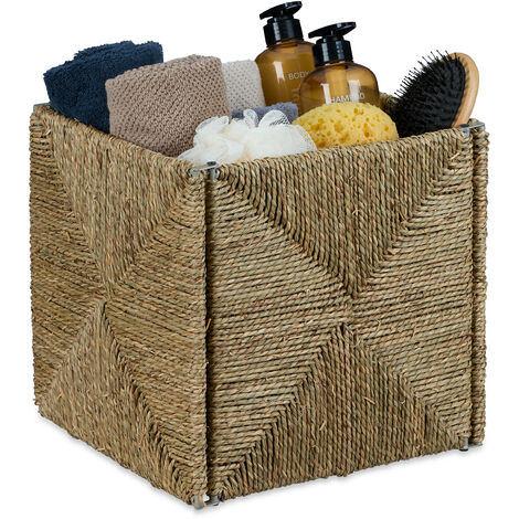 Set Di 2 Ceste Intrecciate In Seagrass 30x30x30 Cm – Cubi Portaoggetti Pieghevoli Con Manici, Per Scaffali, Armadi E Bagno, In Fibra Vegetale Naturale