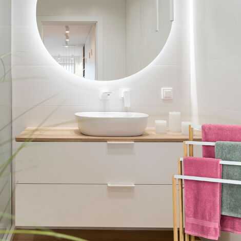 Relaxdays Piantana Portasciugamani in Bambù da Bagno, 4 Bracci Appendi Asciugamani, HLP: 82x55x31 cm, Bianco Naturale