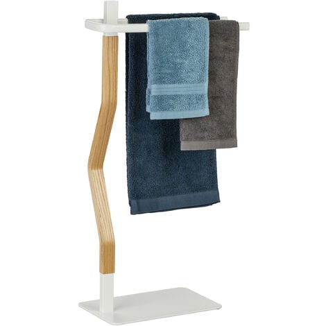 Relaxdays Portasciugamani a 2 Bracci, Piantana Autoportante da Bagno e Cucina, Porta Asciugamani HLP 78x40x20 cm, Bianco