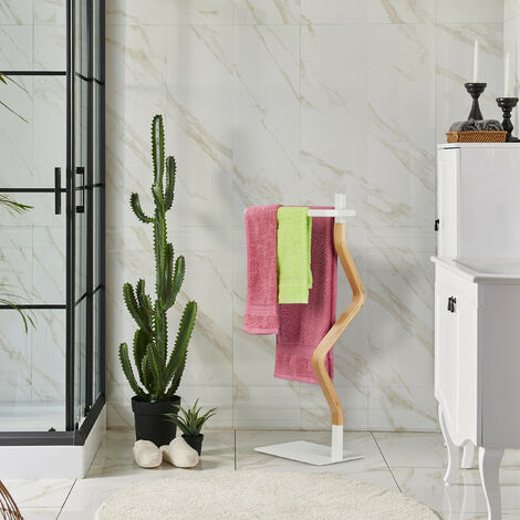 Relaxdays Portasciugamani a 2 Bracci, Piantana Autoportante da Bagno e Cucina, Porta Asciugamani HLP 78x40x20 cm, Bianco