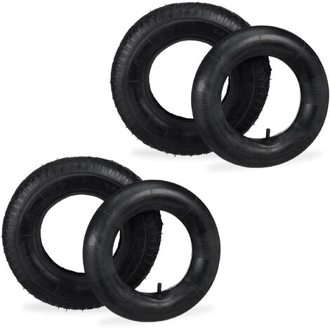 Relaxdays Ruote di Ricambio per Carrello con Camere d'Aria, Set 2 Pneumatici Carriola 4.00-8, Profilo, fino 150 kg, Nero