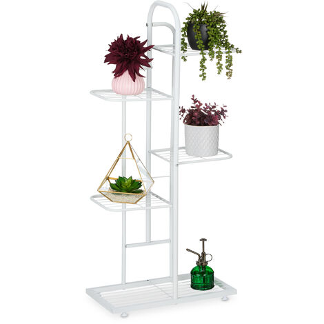 Relaxdays Scaffale Portafiori in Metallo, Fioriera ad Angolo con 4 Mensole Porta Piante, HLP 113,5 x 31 x 31 cm, Argento