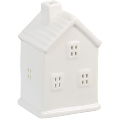 Casetta Portacandele In Ceramica Bianca Per Tealight - 12x7x6 Cm, Decorazione Luminosa Per Natale E Tutto L'anno