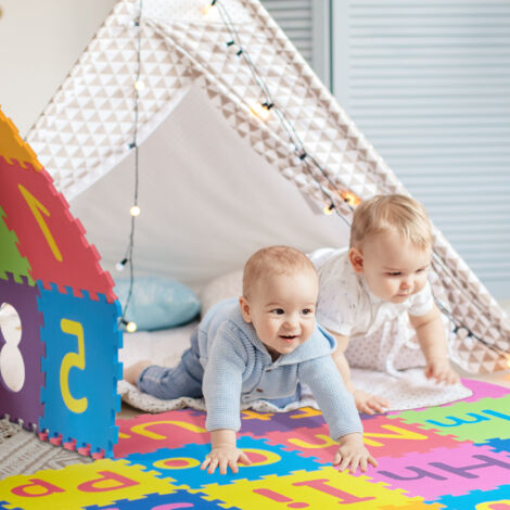 Relaxdays Tappeto Gioco Bambini, Puzzle Con 25 Tasselli In Eva Tappetino Per Gattonare Tappetone Con Bordi Colorato