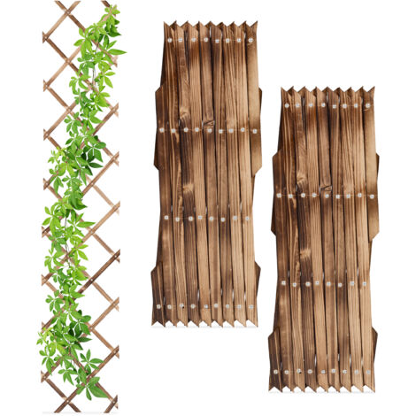 Relaxdays Grigliato in Legno per Rampicanti Allungabile 180x30 cm, Set 3 Tralicci Piante da Giardino e Balcone, Fiammato