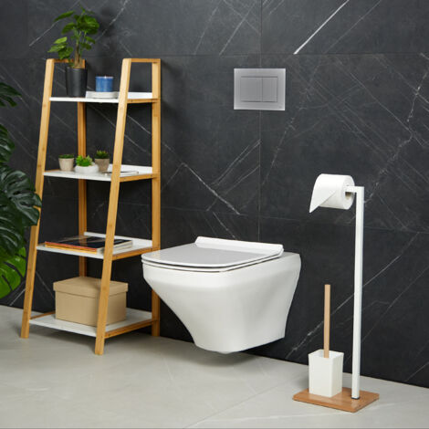 Relaxdays Piantana WC Universale, Portarotolo, Scopino E Portascopino, Piccolo Ripiano Ruotabile A 360 Altezza 86 Cm Cromato 84662355