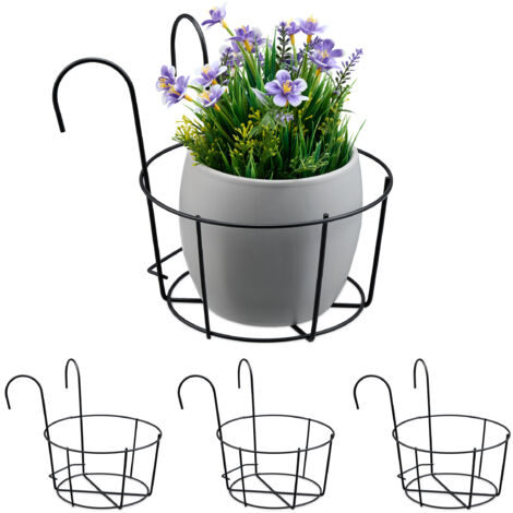 Angoily 2 Pezzi Sospese Portavasi da Fiori, Cesto per Fioriere Sospese, Fioriere per Ringhiere Da Balcone, Nero