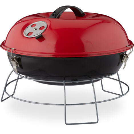 Relaxdays Barbecue a Sfera, Portatile, con Coperchio, Ampia Superficie di Cottura, Carbonella in Legno, Ø36cm, Rosso