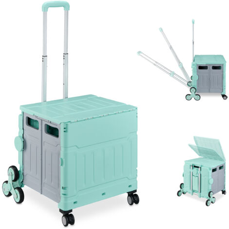 Relaxdays Carrello Spesa Pieghevole, Capacità 35 Kg, Manico Telescopico E Coperchio, Ruote Con Freno, Chiuso 49,5x44x9,5 Cm, Nero