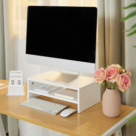 Relaxdays Rialzo Per Monitor In Bambù Con Cassetto E 5 Scomparti - HLP 13x70x19 Cm, Naturale