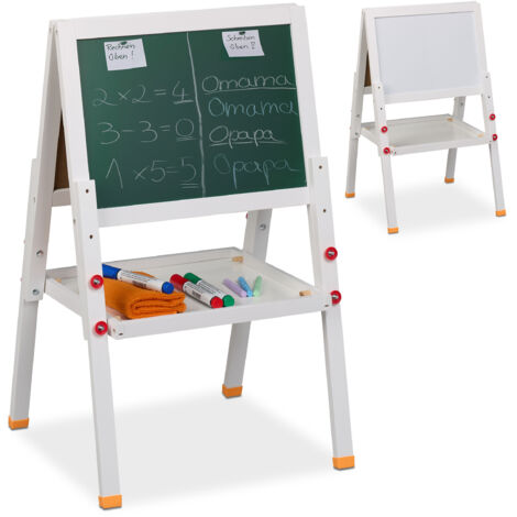 Relaxdays Lavagna per Bambini, Cavalletto, Lavagnetta Magnetica e Ardesia con Gessetti, HLP 77x39x44,5 cm, Bianca Nera (1/5)