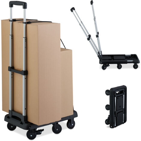 Relaxdays Carrello Portapacchi Pieghevole a 6 Ruote, Espansione, Manico Telescopico, Portatutto 100 kg, Trasporto, Nero