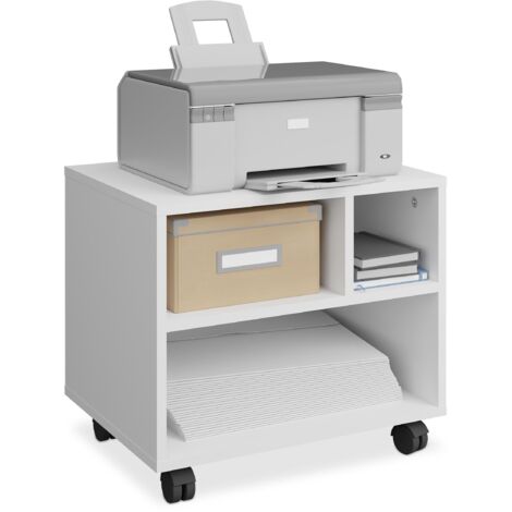 Relaxdays Carrello Porta Stampante, con 3 Scomparti, Mobiletto con Ruote per Ufficio e Casa, HLP: 35,5x40x30 cm, Bianco (1/5)