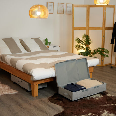 JUPELI 2 Pezzi Contenitore Pieghevole per Sottoletto Nero, 15 cm di Altezza Contenitori Piatti Sotto Letto Comodino Sottoletto Stabile con Coperchio e Maniglia Per Coperte, Abbigliamento, Piumini