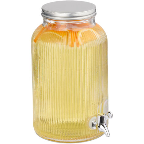 Relaxdays Dispenser in Vetro Rigato per Bevande, Erogatore 5 L con Rubinetto e Coperchio, Distributore Acqua, Bibite (1/5)